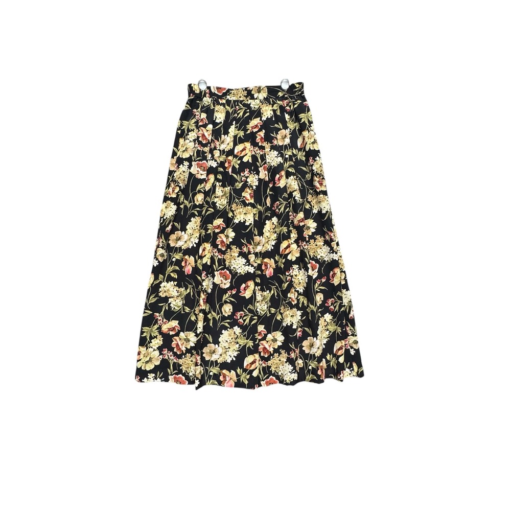 Vintage Orvis Silk Floral Midi Skirt Womens 10 Pleated Front Pockets Made in USA